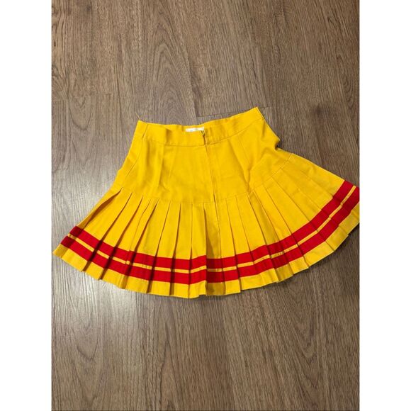 Vintage Yellow Pleated Mini Skirt Red Stripes Cheerleader Style Y2K Vibe Size XS - Picture 4 of 7